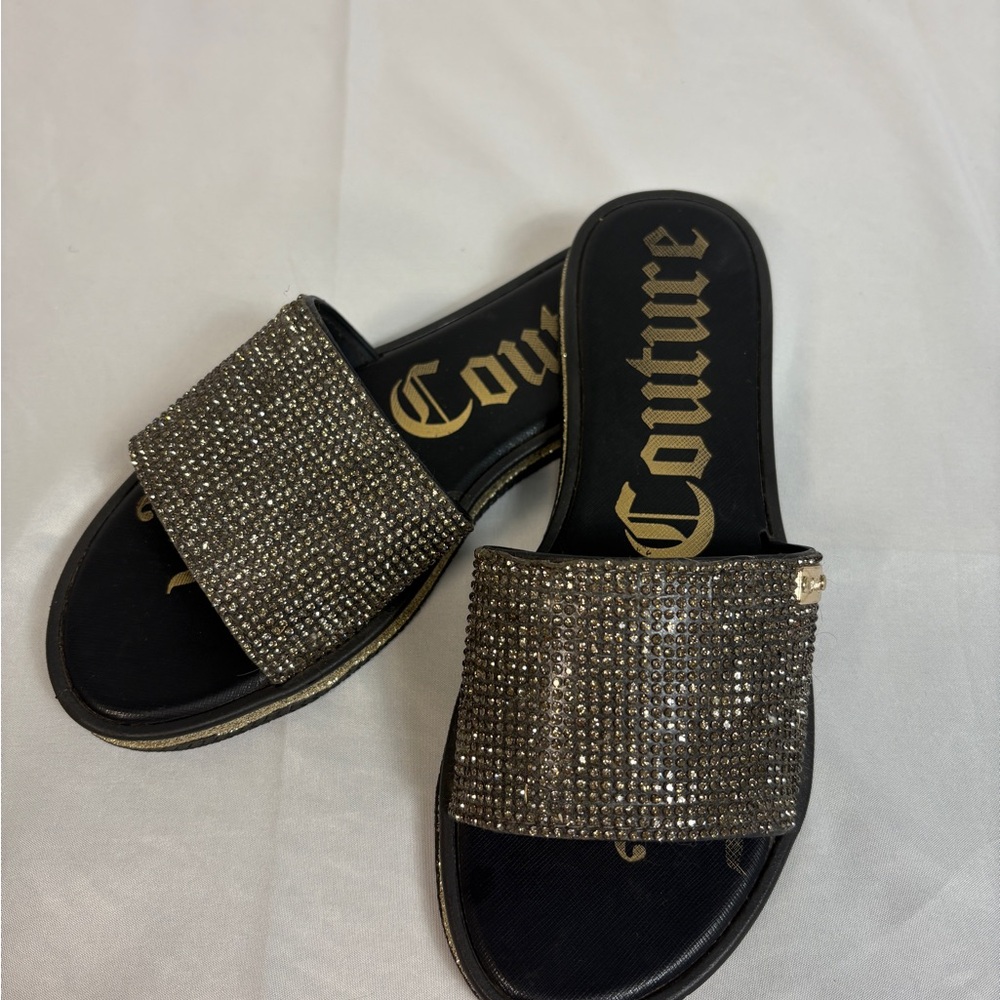 Juicy Couture Black and Gold Rhinestone Sandals